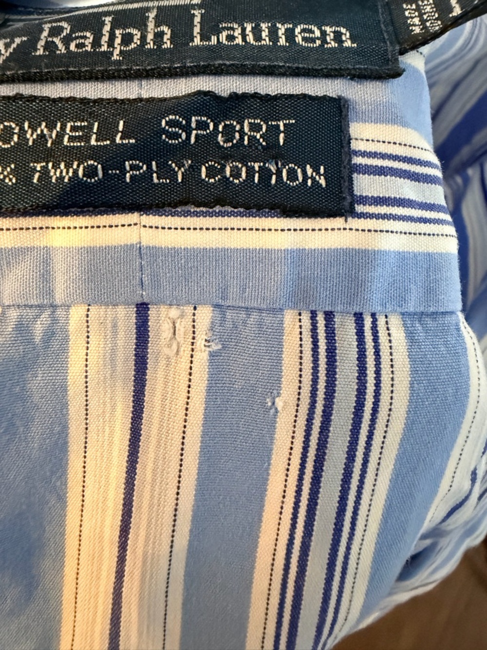 Polo by Ralph Lauren Lowell Sport Button Up Shirt Size Large Blue Cream Striped - Picture 7 of 7